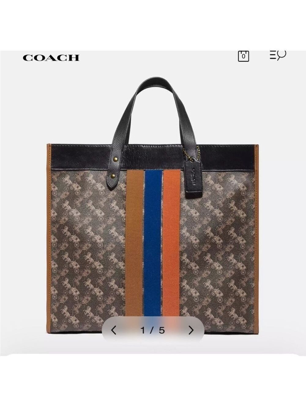 Coach Field Tote Bag 40 With Horse And Carriage Print And Varsity Stripe - Picture 2 of 16